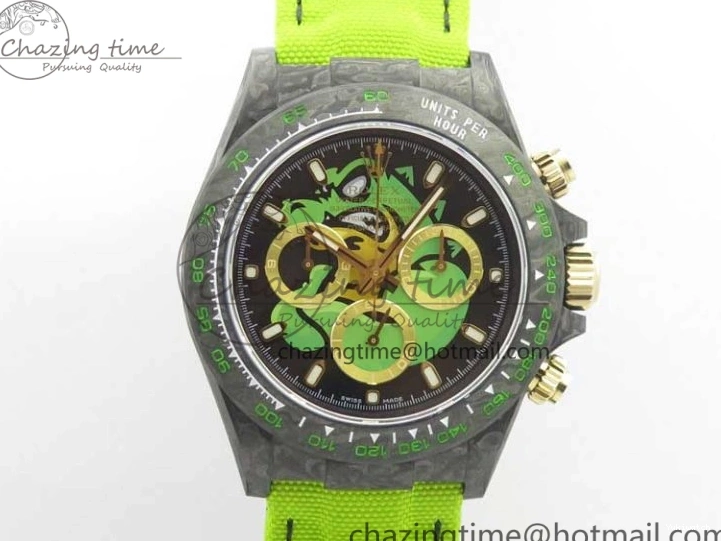 Green Dial Daytona Edition Carbon Strap WWF A7750 Best Black Nylon Green On V2 DIW 1103